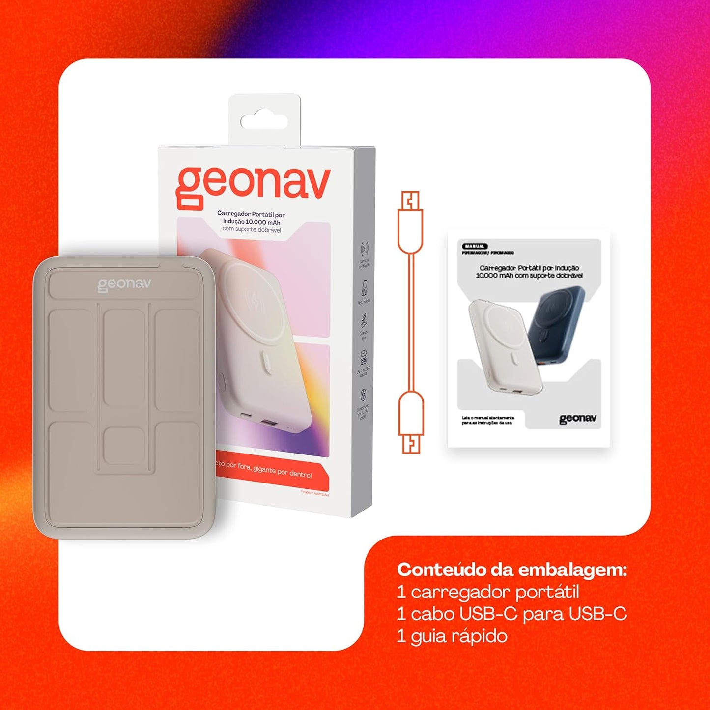 Carregador Portátil Power Bank Indução 10.000 Magsafe Geonav