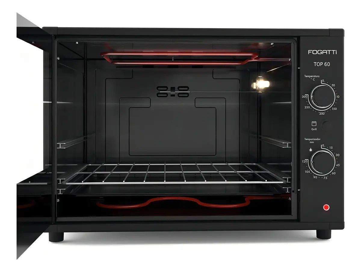 Forno Elétrico Fogatti Top 60 60L 220V 1750W Grill Timer 120 Minutos Preto