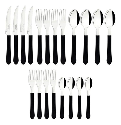 Faqueiro Tramontina Leme 20 Peças Aço Inox Cabo Polipropileno Preto Talheres para Mesa