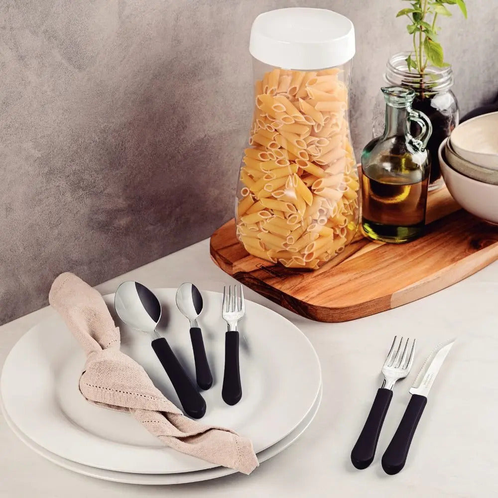 Faqueiro Tramontina Leme 20 Peças Aço Inox Cabo Polipropileno Preto Talheres para Mesa