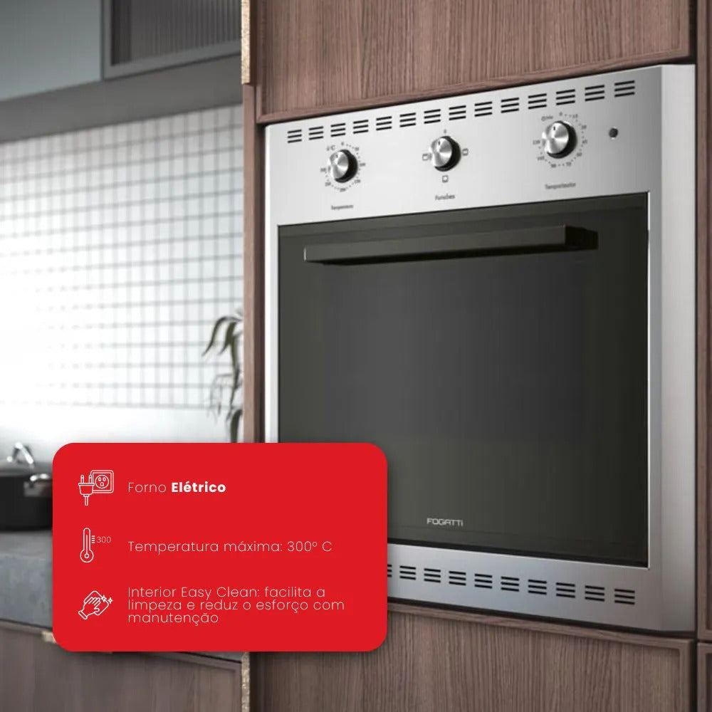 Forno Elétrico de Embutir Fogatti E60 Inox 60L 127V Grill Timer 120 Minutos Easy Clean