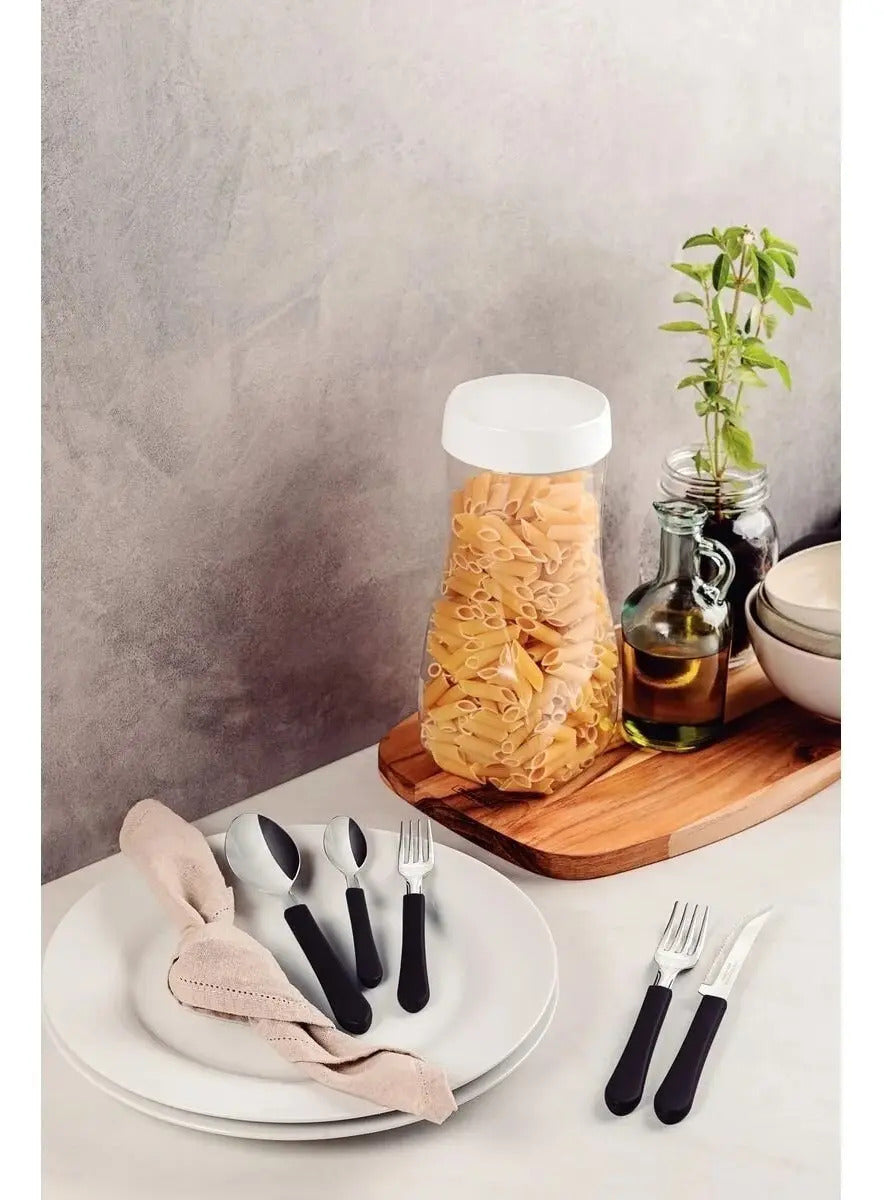 Faqueiro Tramontina Leme 20 Peças Aço Inox Cabo Polipropileno Preto Talheres para Mesa