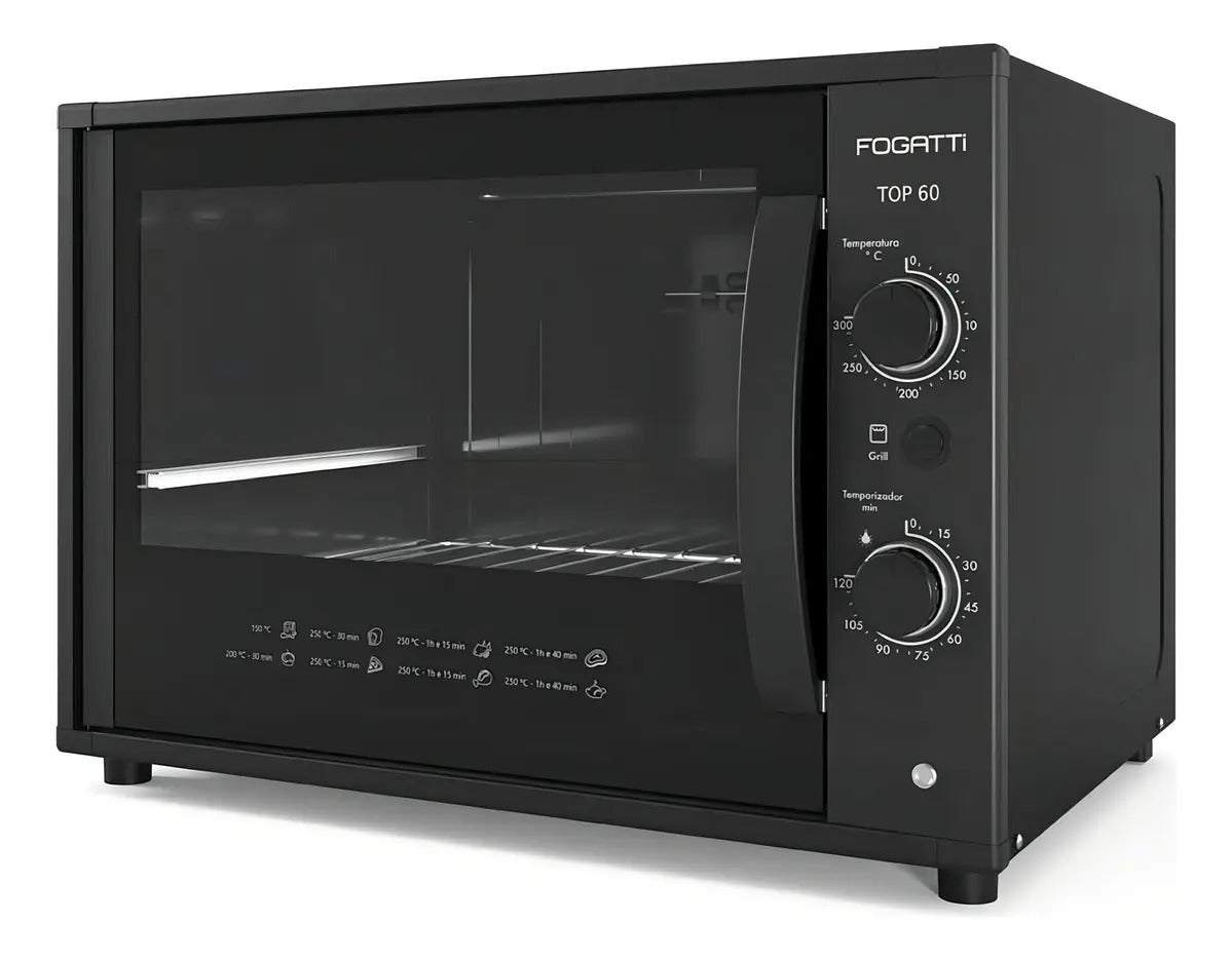 Forno Elétrico Fogatti Top 60 60L 220V 1750W Grill Timer 120 Minutos Preto