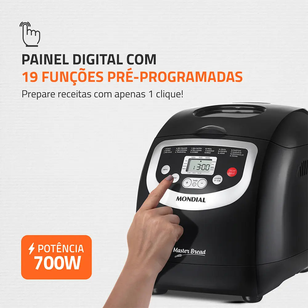 Panificadora Mondial Master Bread NPF-53 700W 19 Programas Timer até 15h