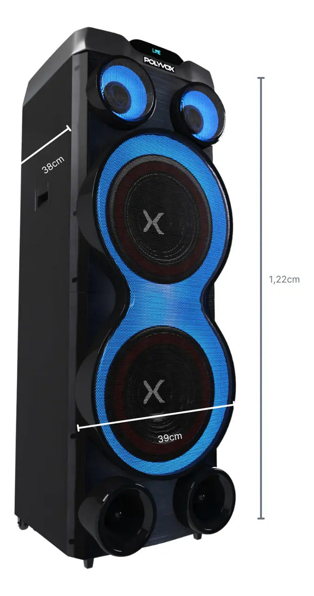 Caixa de Som Torre Amplificada Polyvox XT-2212T 2500W RMS Bluetooth TWS DSP USB FM Bivolt