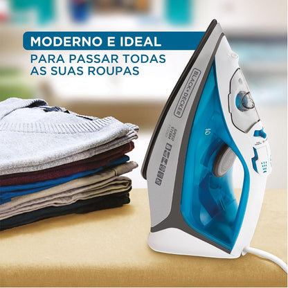 Ferro de Passar a Vapor Black+Decker FX3060-B2 220V 2000W Ceramic Gliss Azul e Branco