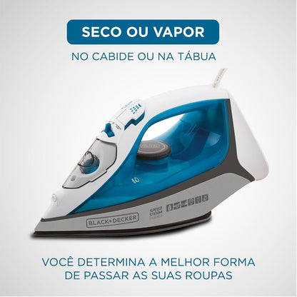 Ferro de Passar a Vapor Black+Decker FX3060-B2 220V 2000W Ceramic Gliss Azul e Branco