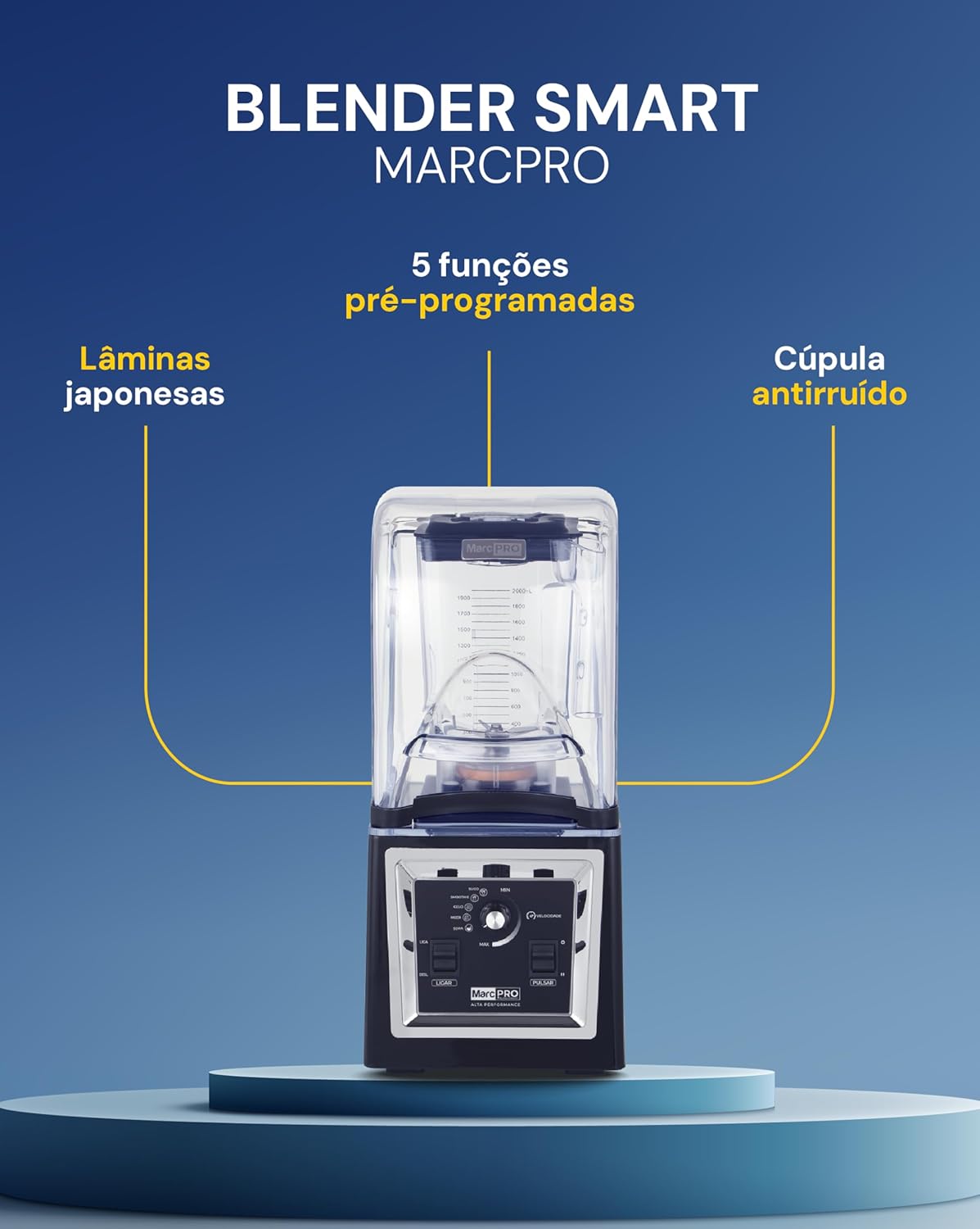 Blender Liquidificador Smart II MarcPro HS-8003F 2L 1500W 220V com Abafador de Ruído Painel Digital