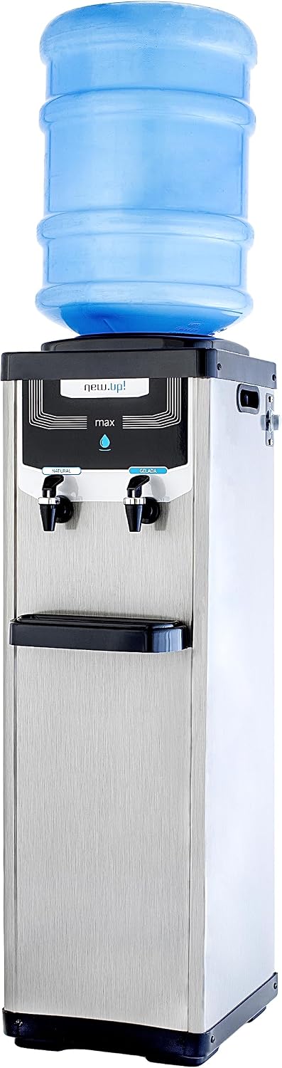 Bebedouro de Coluna New Up Max Inox 220V  Refrigerado por Compressor Água Gelada e Natural 10L e 20L