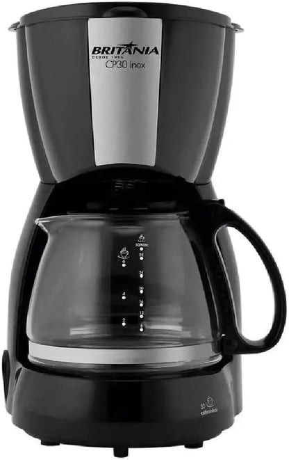 Cafeteira Elétrica Britânia CP30 800W 30 Cafés Jarra de Vidro Filtro Permanente Inox