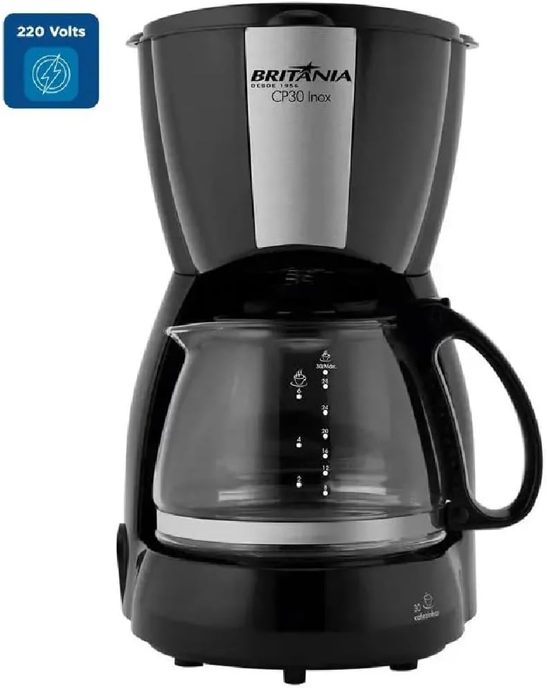 Cafeteira Elétrica Britânia CP30 800W 30 Cafés Jarra de Vidro Filtro Permanente Inox