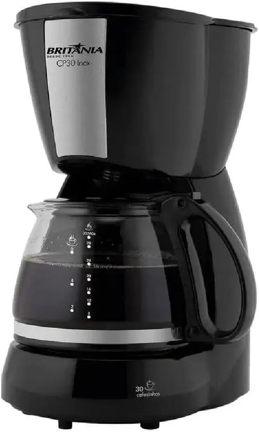Cafeteira Elétrica Britânia CP30 800W 30 Cafés Jarra de Vidro Filtro Permanente Inox