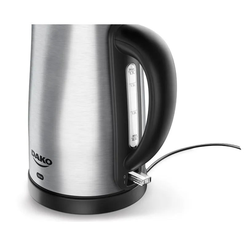 Chaleira Elétrica Dako 1,7L Inox 1200W com Desligamento Automático + Base Giratória 360°