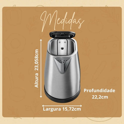 Chaleira Elétrica Dako 1,7L Inox 1200W com Desligamento Automático + Base Giratória 360°