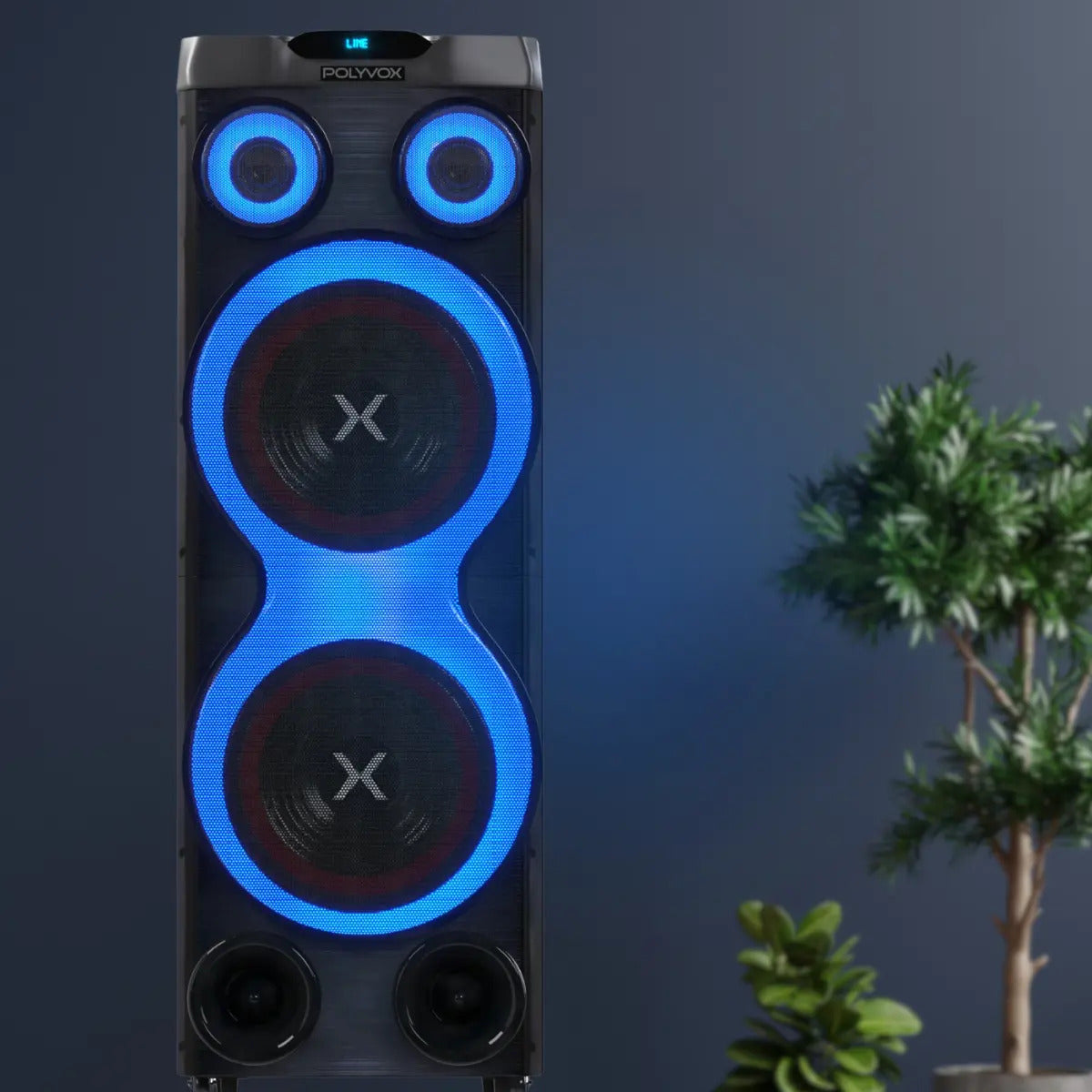 Caixa de Som Torre Amplificada Polyvox XT-2212T 2500W RMS Bluetooth TWS DSP USB FM Bivolt