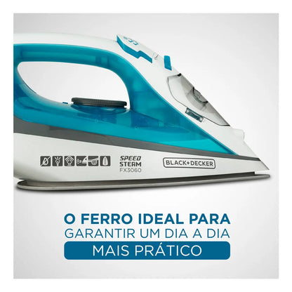 Ferro de Passar a Vapor Black+Decker FX3060-BR 127V 1200W Base Ceramic Gliss Anti Gotejamento Azul
