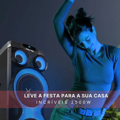 Caixa de Som Torre Amplificada Polyvox XT-2212T 2500W RMS Bluetooth TWS DSP USB FM Bivolt