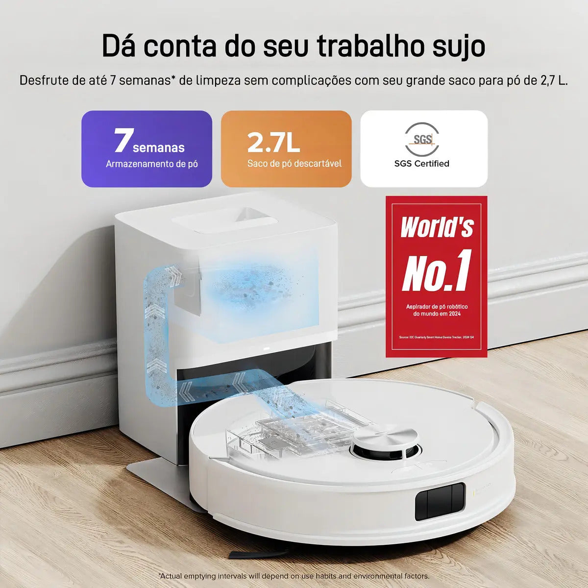 Robô Aspirador Roborock Q10 VF+ Branco 127V com Mop VibraRise 2.0 Doca Autoesvaziável Mapeamento Inteligente Wi-Fi