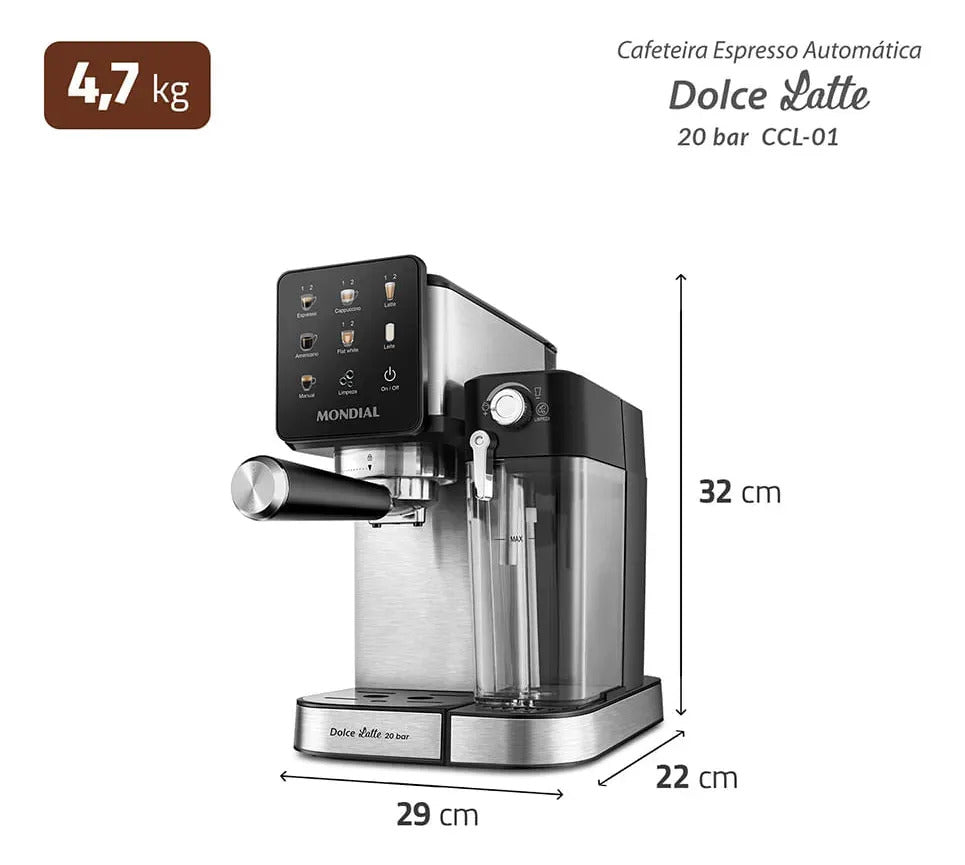 CAFETEIRA ESPRESSO MONDIAL CCL-01 20 BAR PAINEL TOUCH