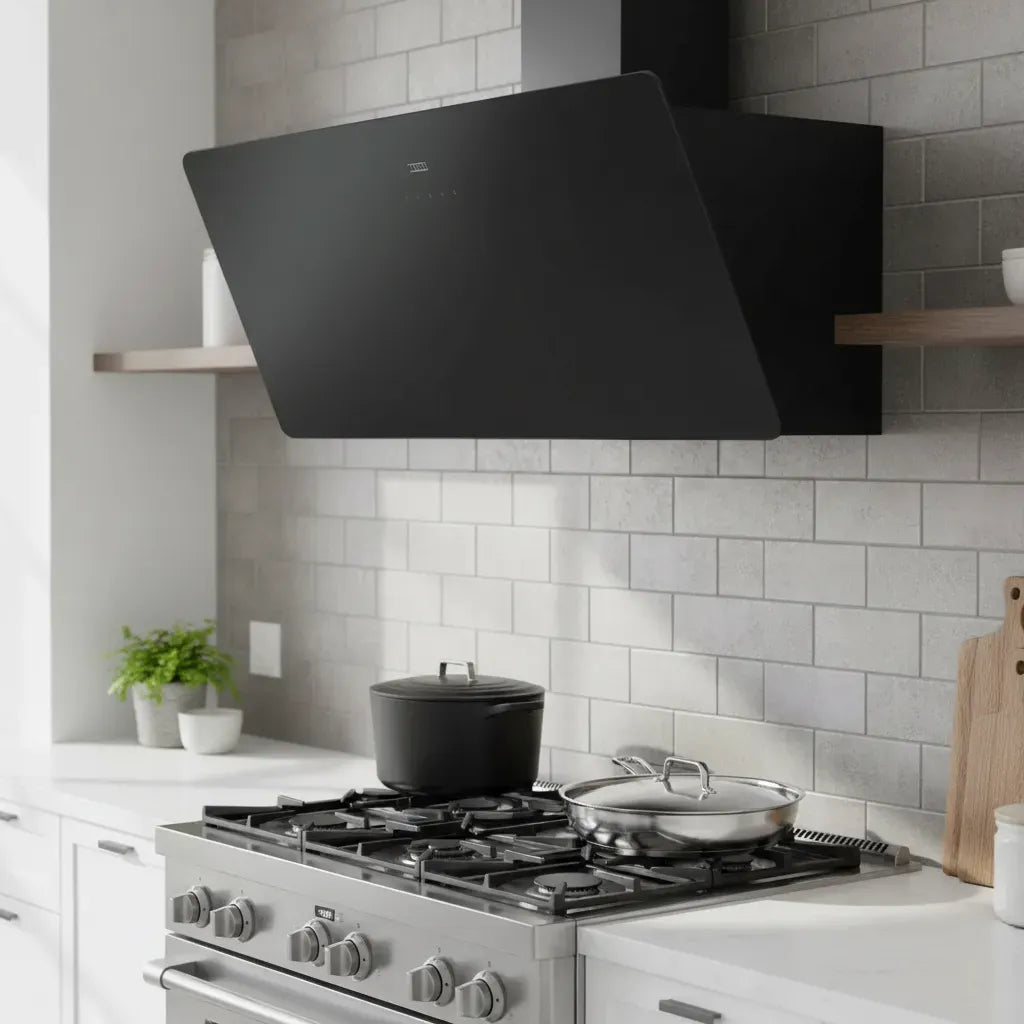 Coifa de Parede Franke Evo Black FPJ 915V BK A 90cm 220V Vidro Preto Touch Exaustor e Depurador