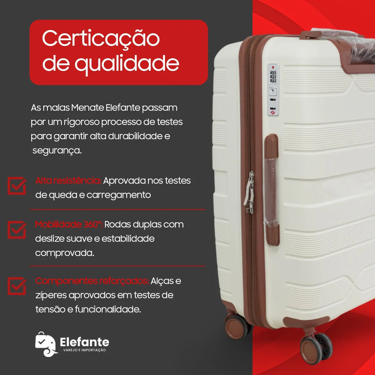 Mala De Bordo Menat Elefante 10kg Polipropileno Branca com Cadeado TSA