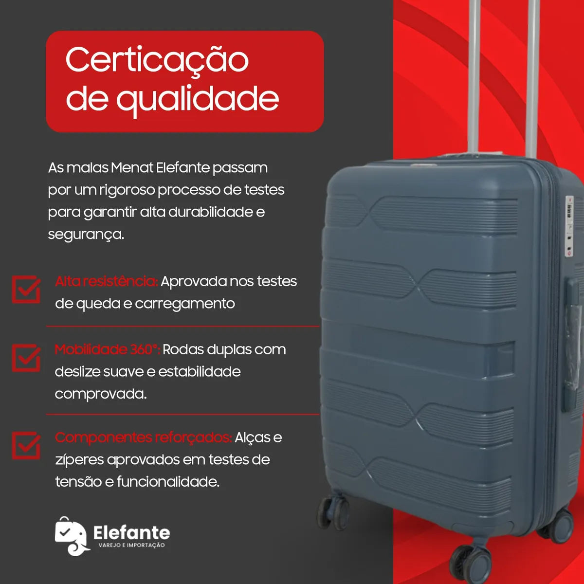 Kit Malas Menat Elefante 10kg+23kg Polipropileno Azul com Cadeado TSA