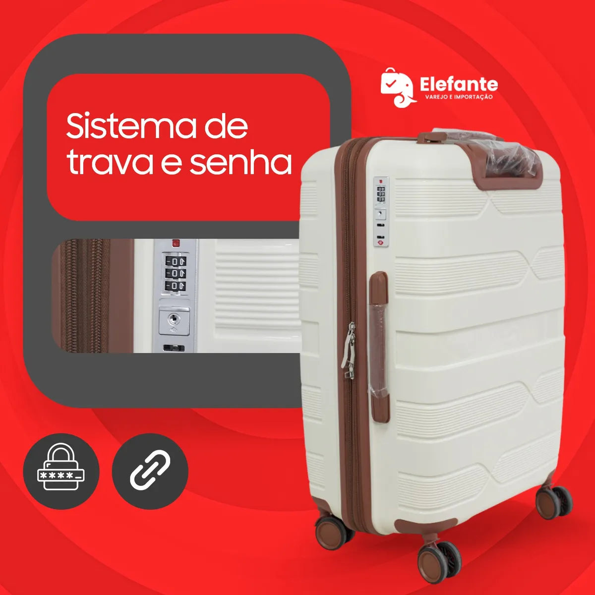 Mala De Bordo Menat Elefante 10kg Polipropileno Branca com Cadeado TSA