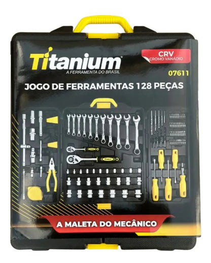 Kit Ferramentas Maleta 128 Pcs Mecanico Titanium Preto