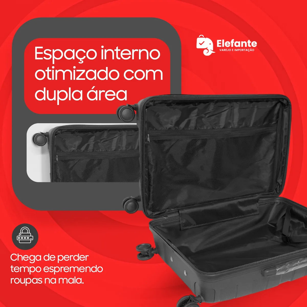 Kit Malas Menat Elefante 10kg+23kg Polipropileno Preto com Cadeado TSA