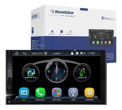 Central Multimídia Roadstar RS7007BR 7CarPlay Android Auto Sem Fio Bluetooth Espelhamento Tela Touch