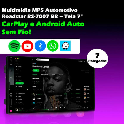 Central Multimídia Roadstar RS7007BR 7CarPlay Android Auto Sem Fio Bluetooth Espelhamento Tela Touch