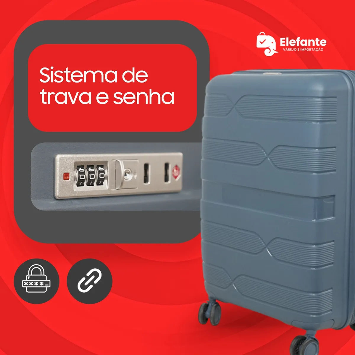 Kit Malas Menat Elefante 10kg+23kg Polipropileno Azul com Cadeado TSA