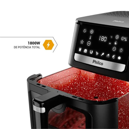 Fritadeira Air Fryer Philco PAF95A 9,5L 1800W Visor Glass Redstone