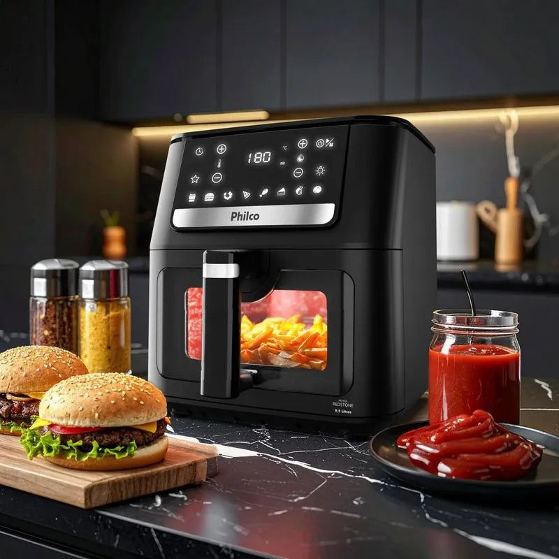 Fritadeira Air Fryer Philco PAF95A 9,5L 1800W Visor Glass Redstone