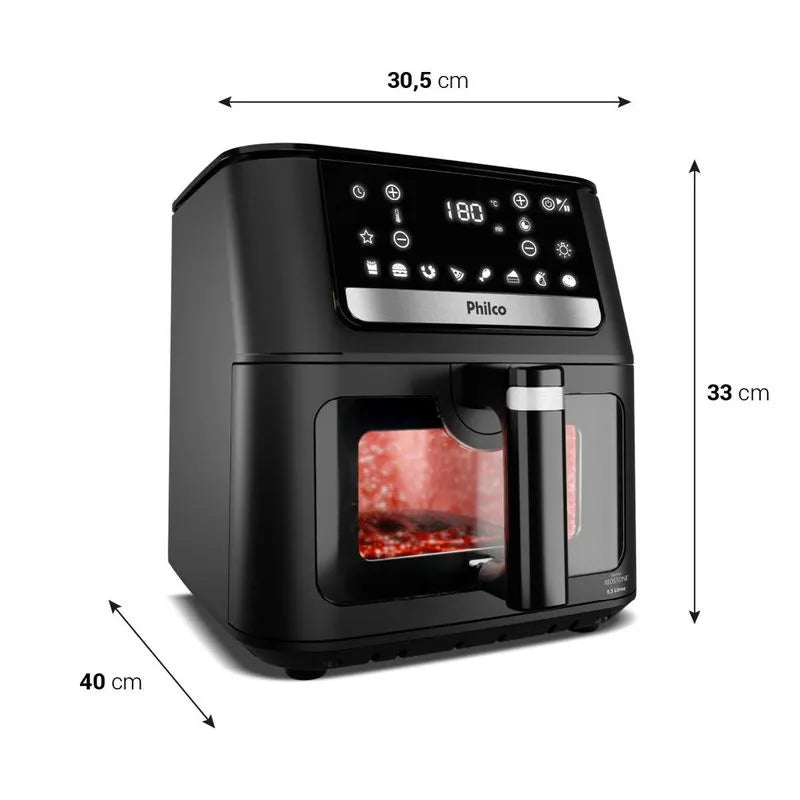 Fritadeira Air Fryer Philco PAF95A 9,5L 1800W Visor Glass Redstone