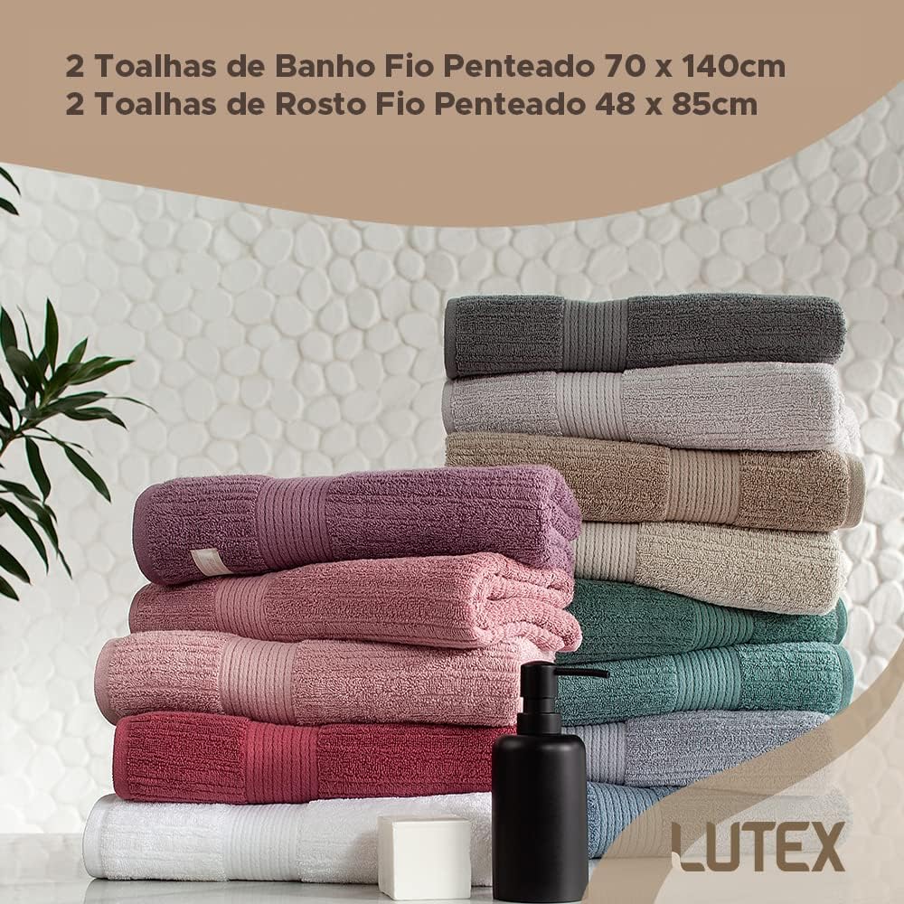 Jogo De Toalhas Buddemeyer 4 Peças Banho E Rosto Fio Penteado 100% Algodão