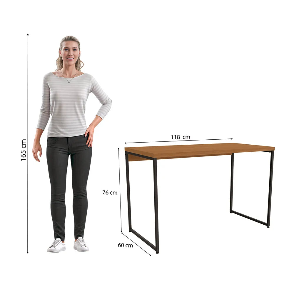 Mesa De Escritório Escrivaninha Kappesberg Industrial Canela/Preto Fosco 118cm