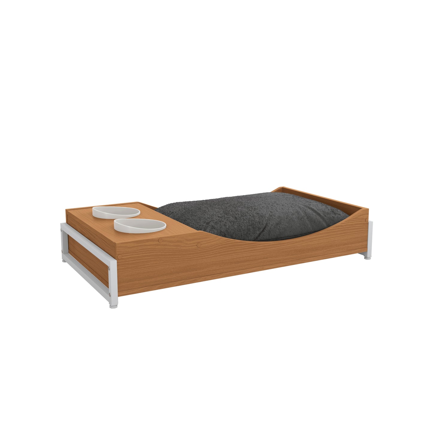 Cama Pet Com Comedouro Canela Branco Para Cães e Gatos