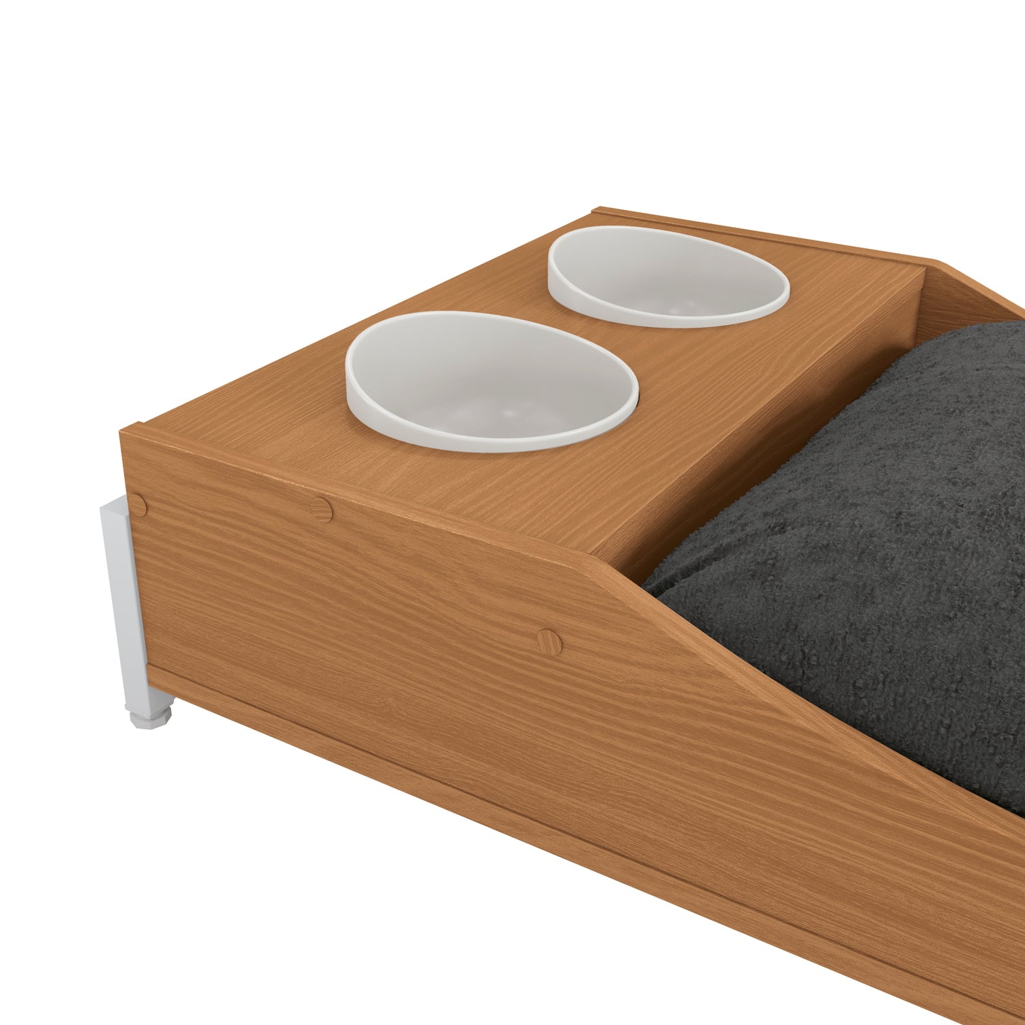 Cama Pet Com Comedouro Canela Branco Para Cães e Gatos