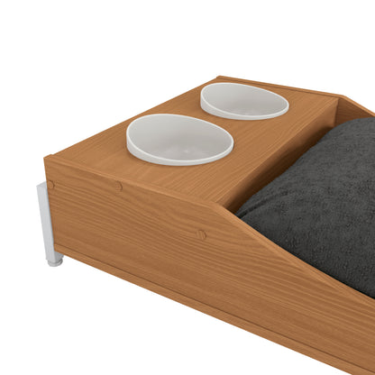 Cama Pet Com Comedouro Canela Branco Para Cães e Gatos