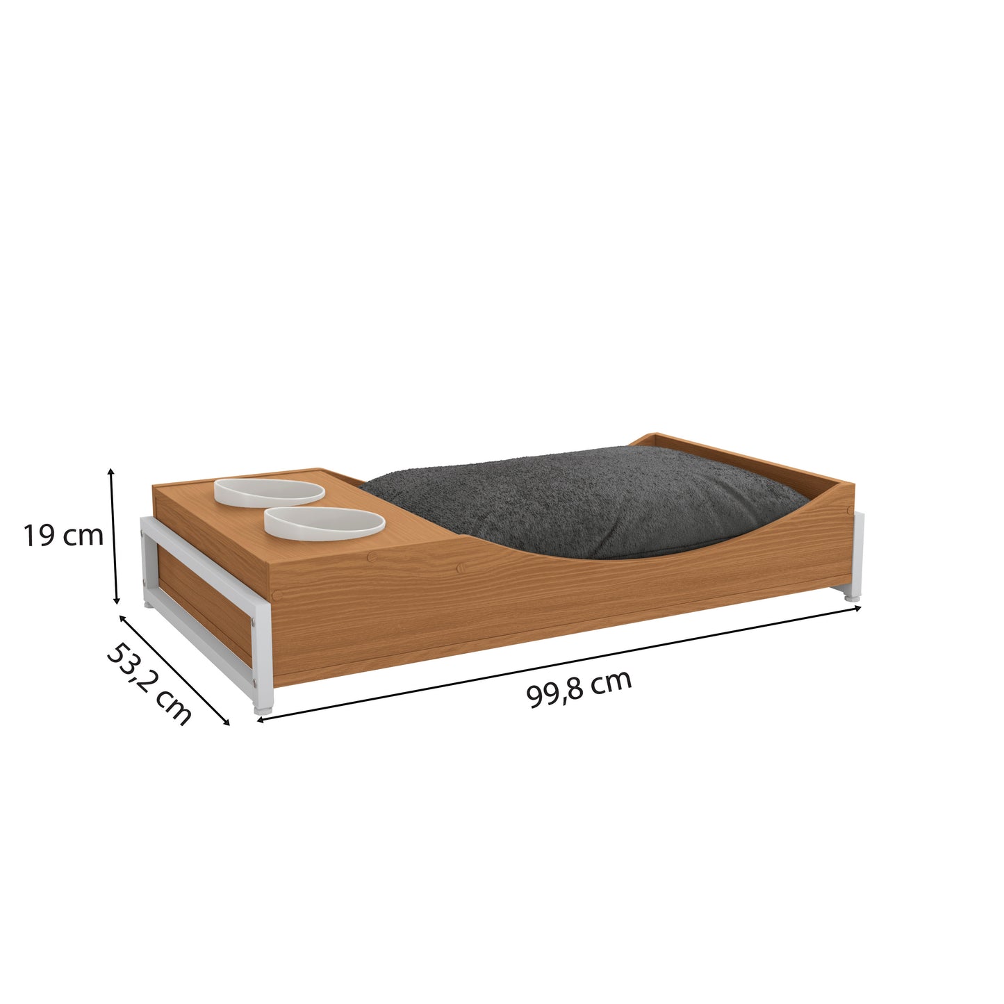 Cama Pet Com Comedouro Canela Branco Para Cães e Gatos