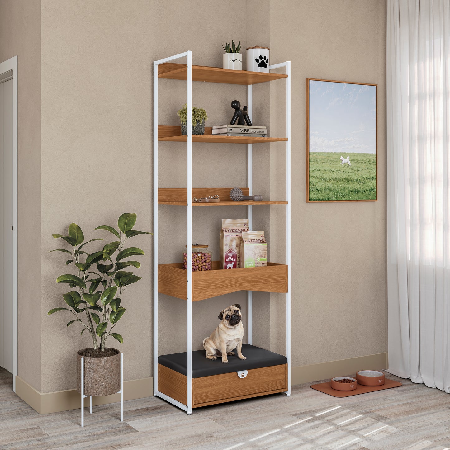 Estante Alta Pet Canela Branco Para Organização de Cães e Gatos