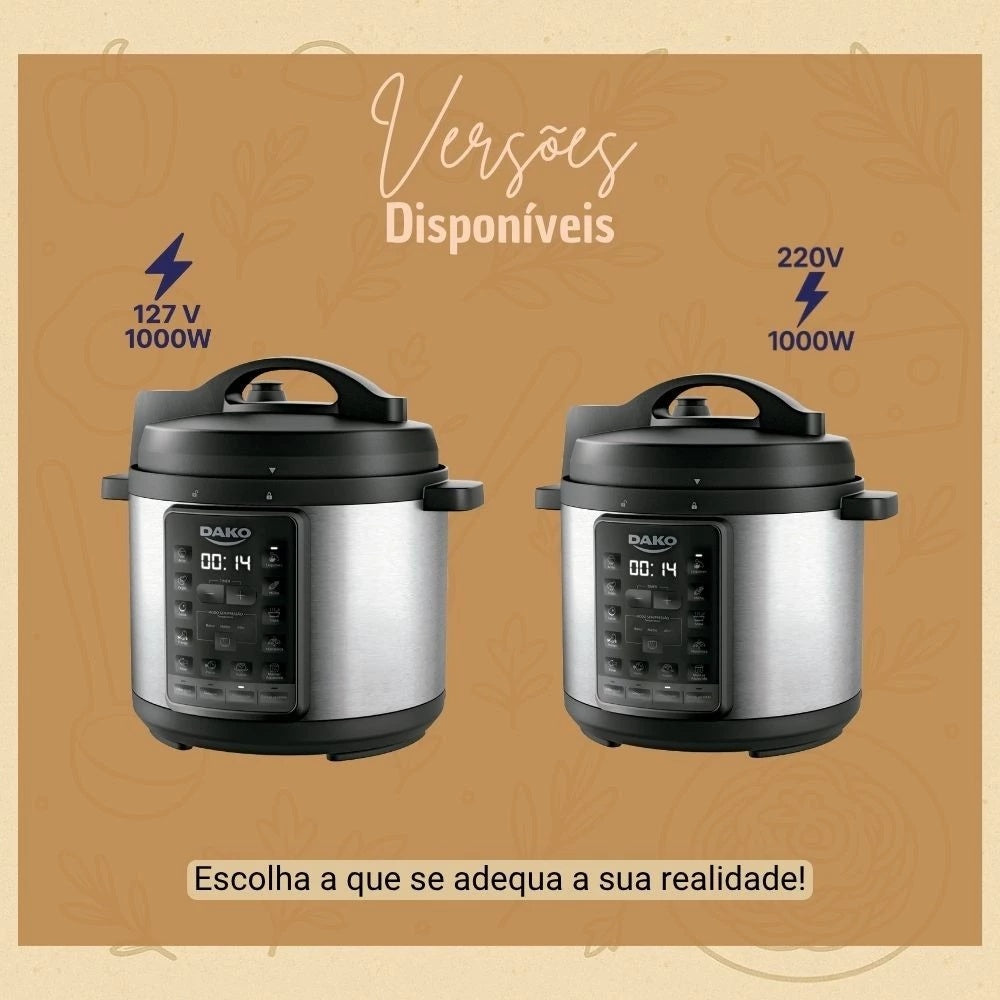 Panela Pressão Elétrica Dako 6L 1000W Multifunções Preta Cor