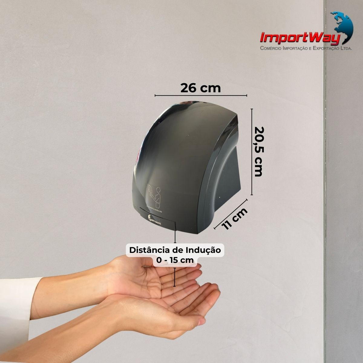 Secador de Mãos Automático Importway Sensor 220V 1836W Preto Parede