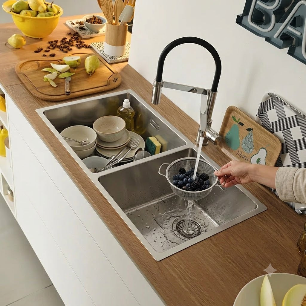 Cuba Dupla Franke Linea FEX 220-40/34 Aço Inox 80x44cm Com Acessórios Embutir ou Sobrepor