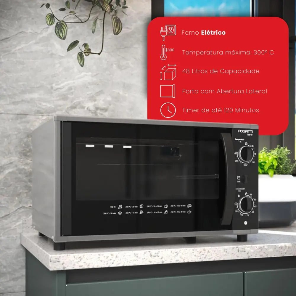 Forno Elétrico Fogatti Top 48L Bancada 127V Preto