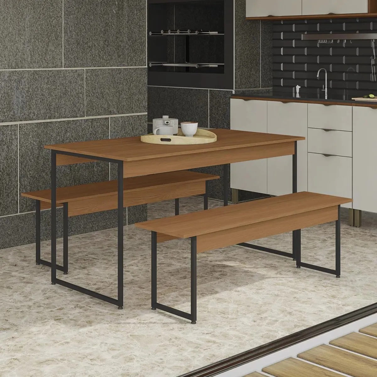 Mesa de Jantar Kappesberg Com 2 Bancos Canela Industrial