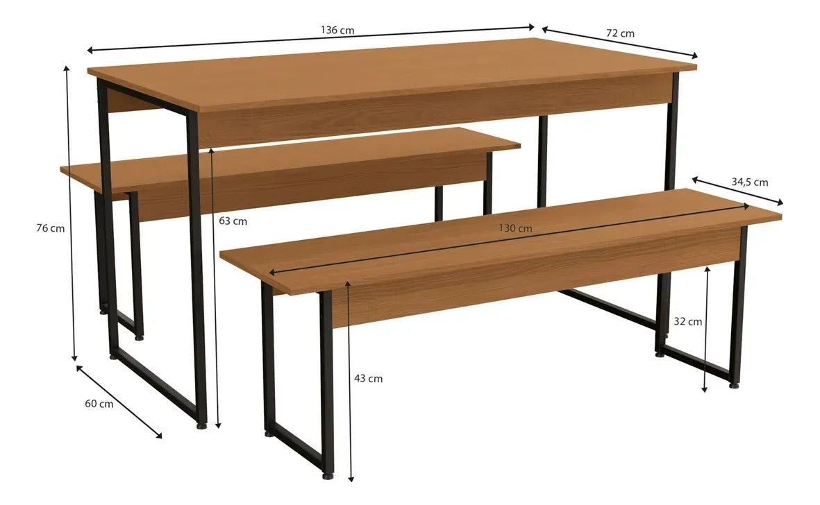 Mesa de Jantar Kappesberg Com 2 Bancos Canela Industrial