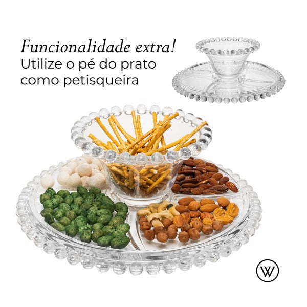 Prato para Bolo com Pé de Cristal e Tampa Pearl 31cm x 25cm - Wolff