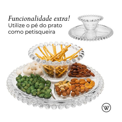 Prato para Bolo com Pé de Cristal e Tampa Pearl 31cm x 25cm - Wolff